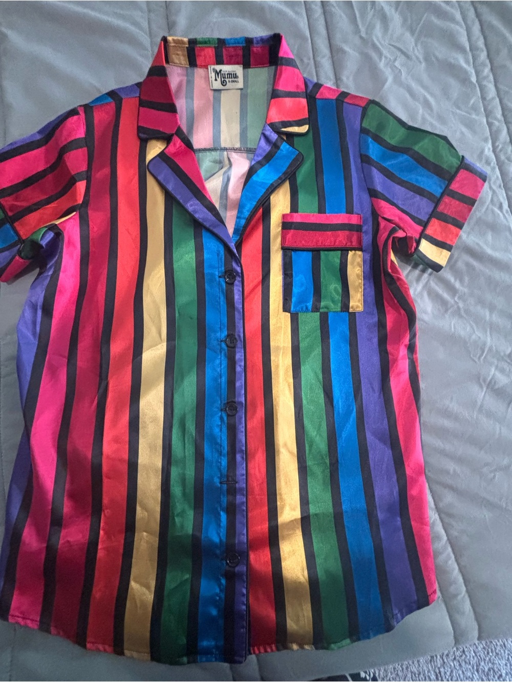 Show Me Your MuMu Multicolor Vertical Stripe Satin Pajama Top